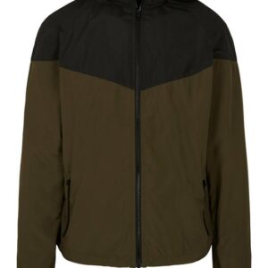 Build Your Brand Two-tone Tech Windrunner Jacket - Dark Olive/Black: XL Sizes