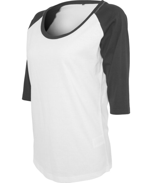 Build Your Brand Women's ¾ Contrast Raglan Tee - White/Black side