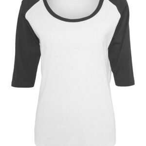 Build Your Brand Women's ¾ Contrast Raglan Tee - White/Black