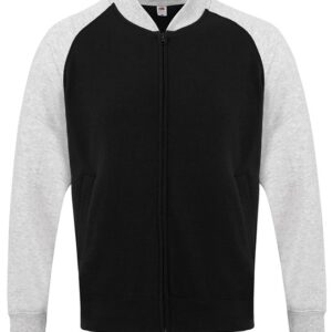 Fruit of the Loom Baseball Sweatshirt Jacket - Black/Heather Grey