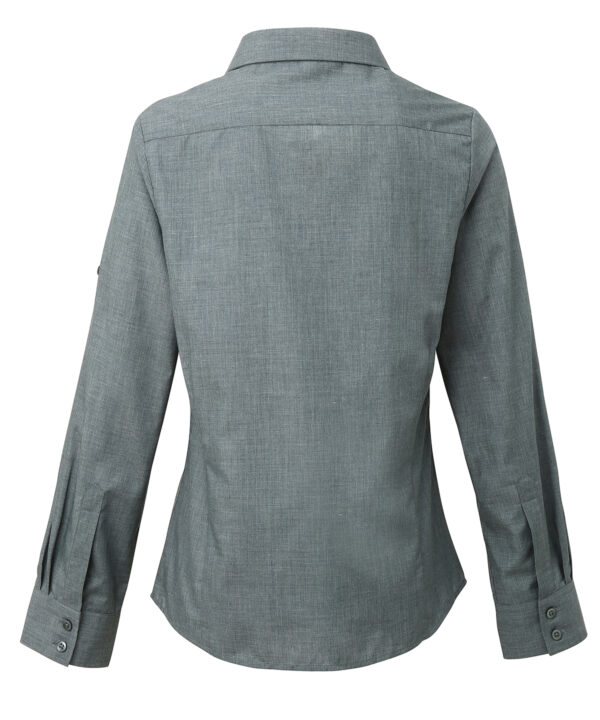 Premier Women's Poplin Cross-dye Roll Sleeve Shirt - Grey Denim