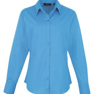 Premier Women's Poplin Long Sleeve Blouse - Sapphire pr300