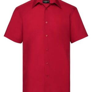 Russell Collection Short-sleeve Easycare Tailored Poplin Shirt - Classic Red