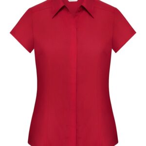 Russell Collection Women's cap sleeve polycotton easycare fitted poplin shirt - Classic Red