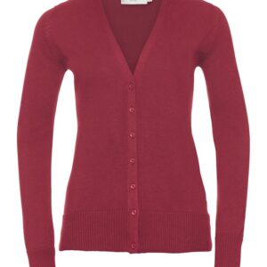 Russell Collection Women's V-neck Knitted Cardigan - Cranberry Marl