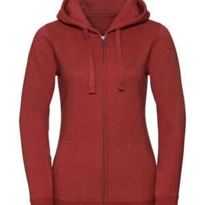 Russell Women's Authentic Melange Zipped Hood Sweatshirt - Brick Red Melange