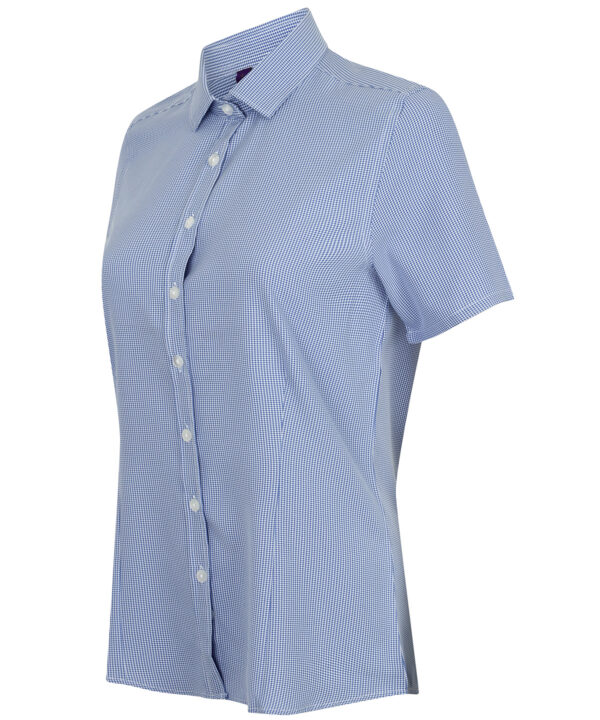 Henbury Women's Gingham Pufy Wicking Short-sleeve Blouse/Shirt